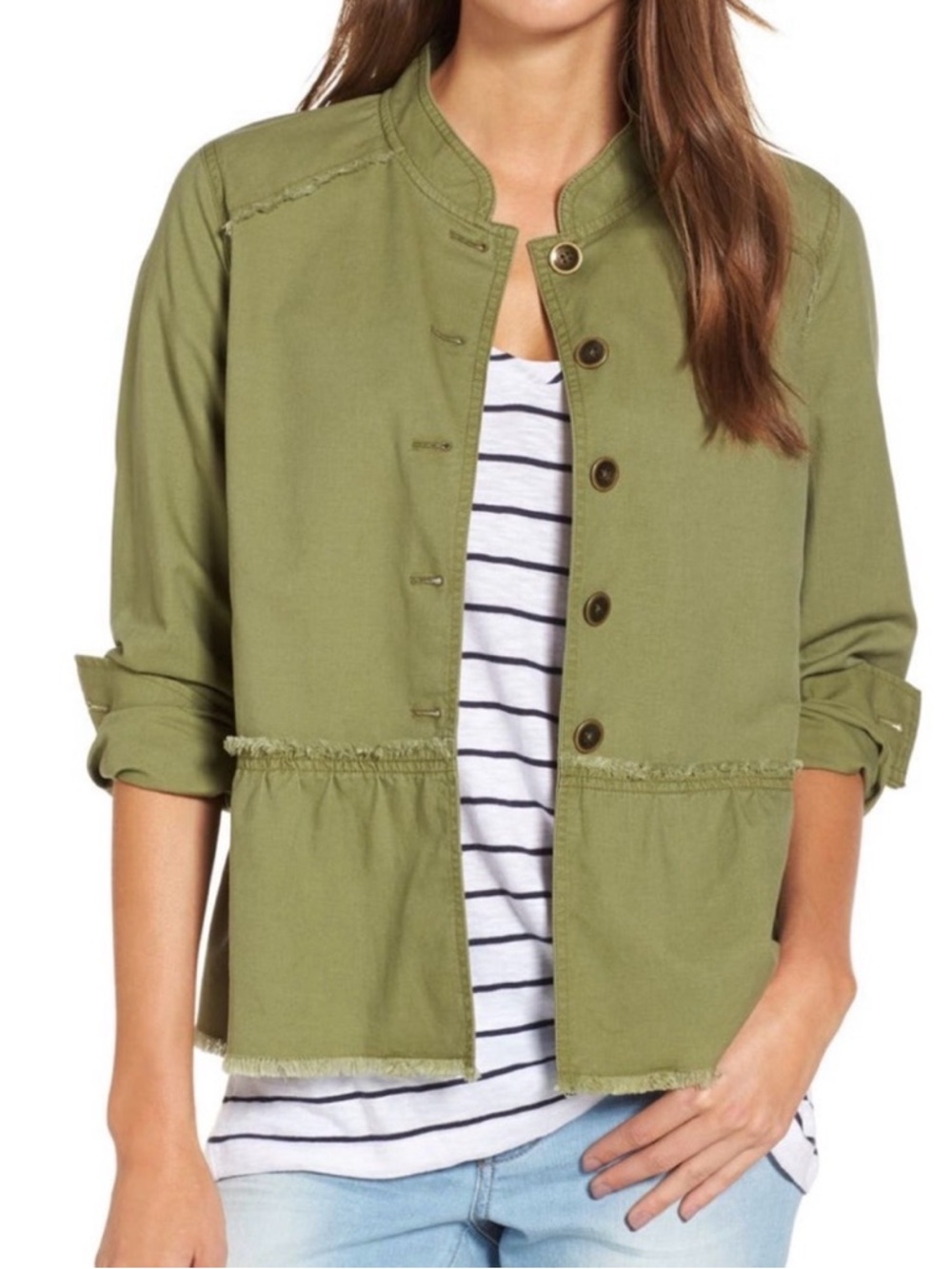 Caslon Olive Green Peplum Button Jacket Size XL - perfect condition